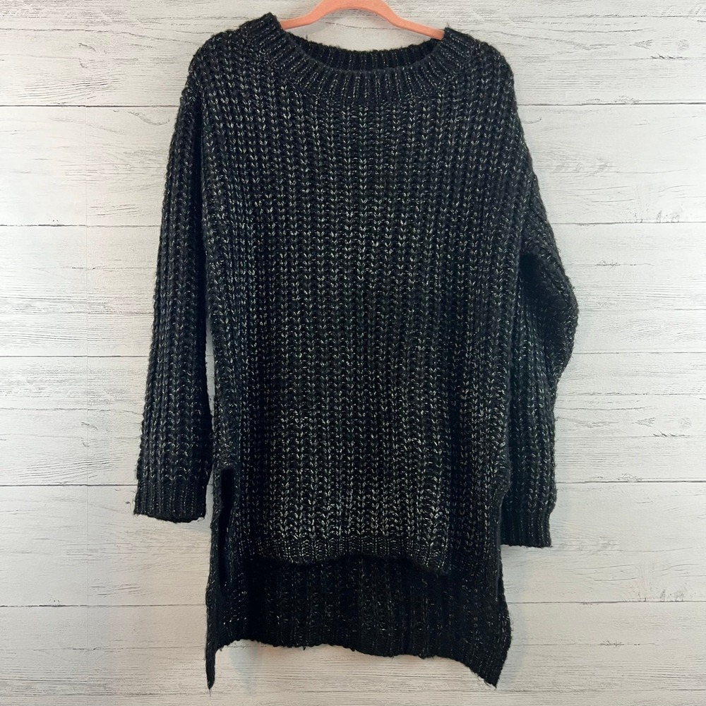Fab'rik Heather Black Long Sleeve Hi Low Sweater Size S
